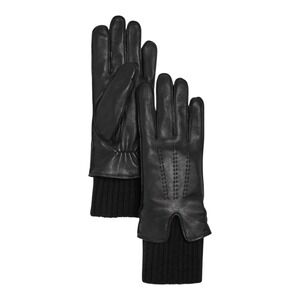 Fownes‎ Brothers Black Leather Knit-Cuff Touchscreen Gloves Size M
